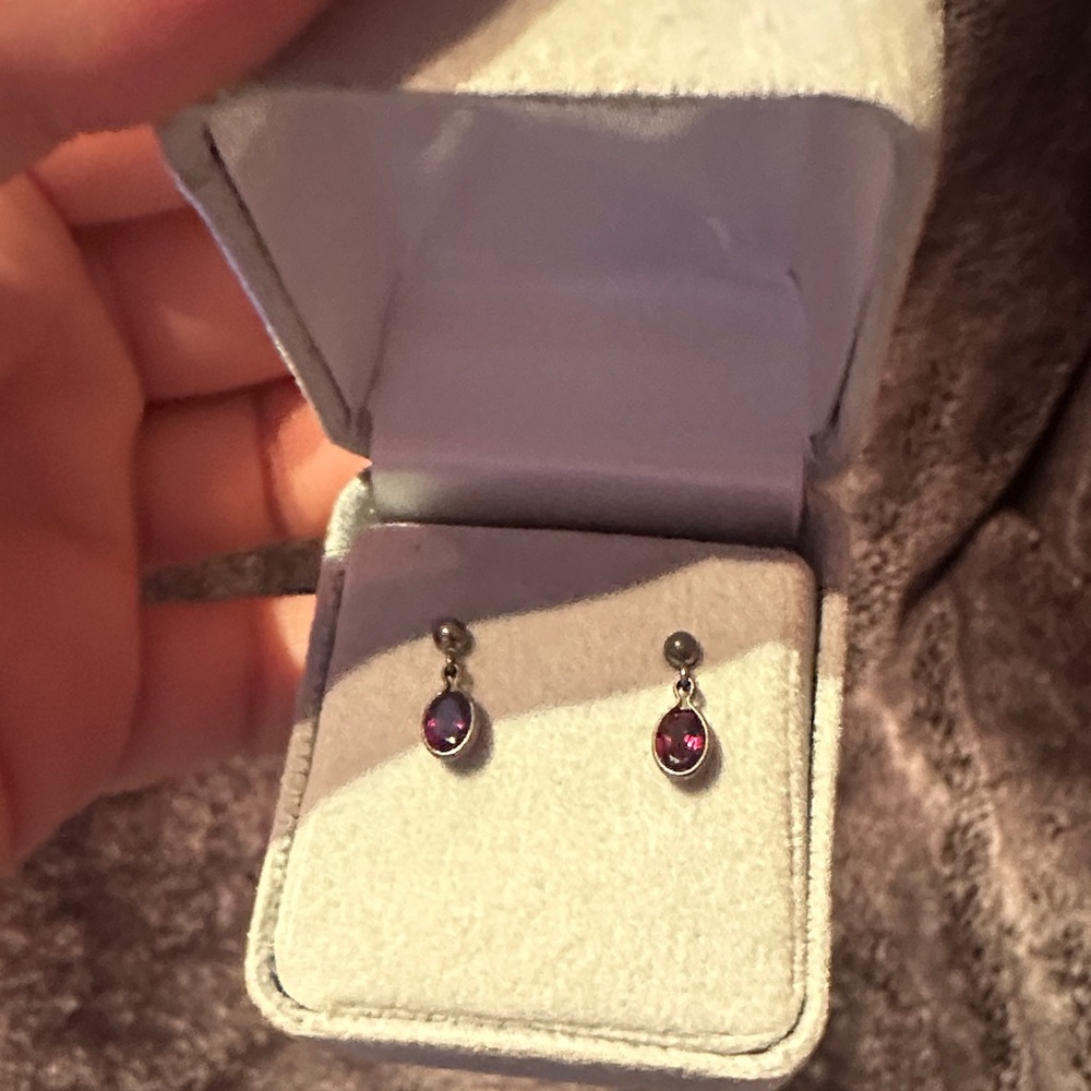 Chic Silver and Purple Gemstone Earrings
